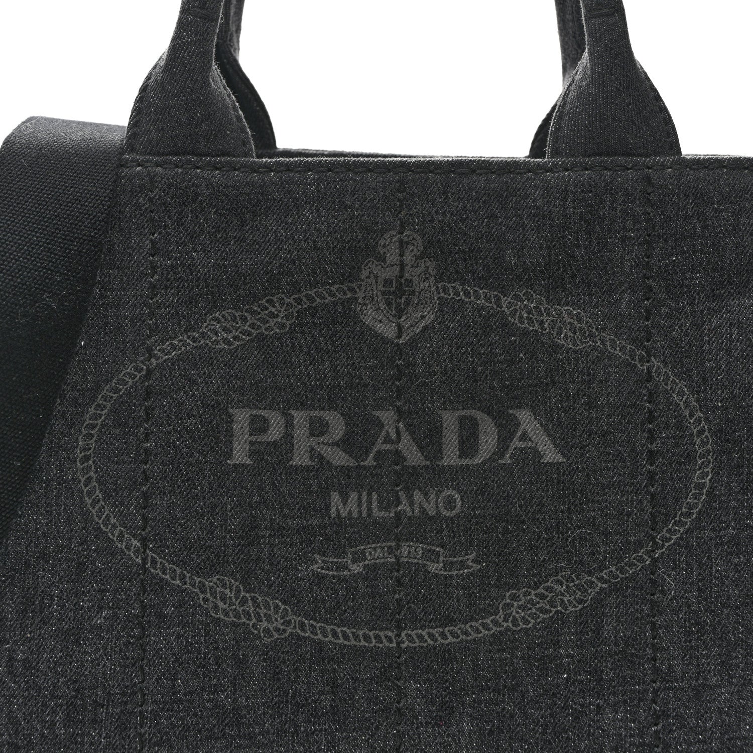 Prada Denim Canapa Small Logo Tote Black 7 of 9