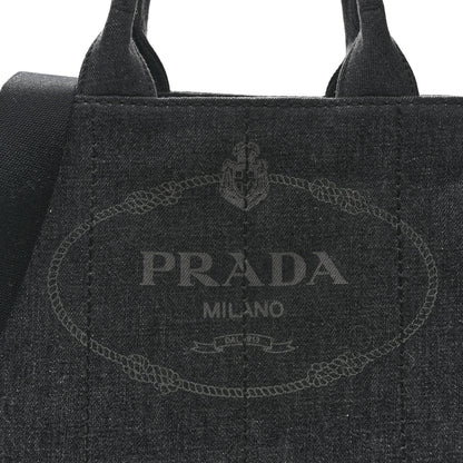 Prada Denim Canapa Small Logo Tote Black 7 of 9