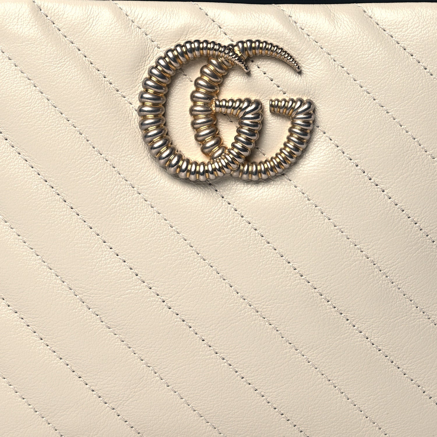 Gucci Vintage Effect Calfskin Matelasse Diagonal Small Torchon GG Marmont Bamboo Top Handle Shoulder Bag Mystic White Blue Agata 9 of 11