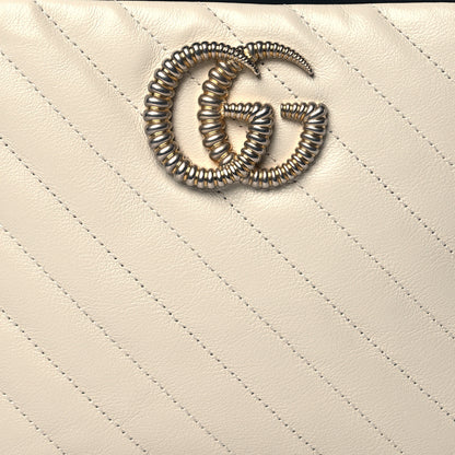 Gucci Vintage Effect Calfskin Matelasse Diagonal Small Torchon GG Marmont Bamboo Top Handle Shoulder Bag Mystic White Blue Agata 9 of 11