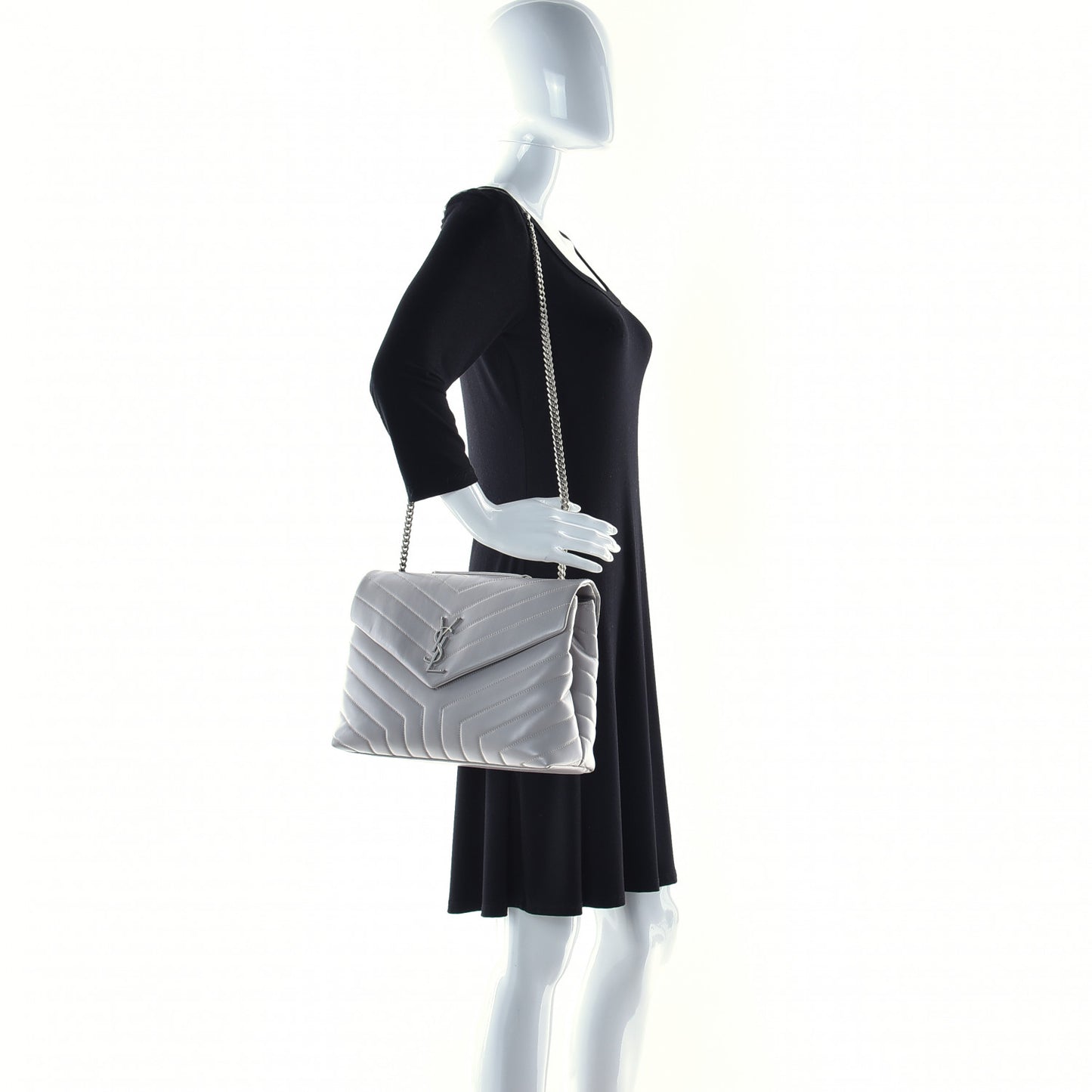 Calfskin Y Quilted Monogram Medium Loulou Chain Satchel Granite