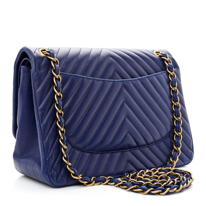 Chanel Lambskin Chevron Quilted Jumbo Double Flap Blue 3 of 15