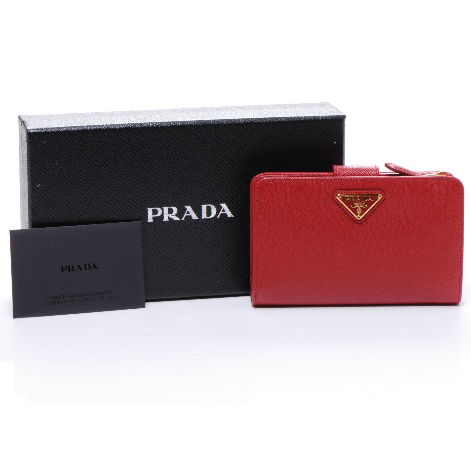 Prada Saffiano Compact Wallet Fuoco 5 of 8