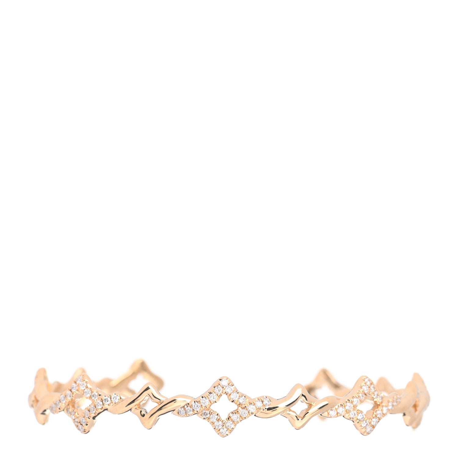 David Yurman 18K Yellow Gold Pave Diamond Venetian Quatrefoil Single Row Cuff Bracelet 1 of 4