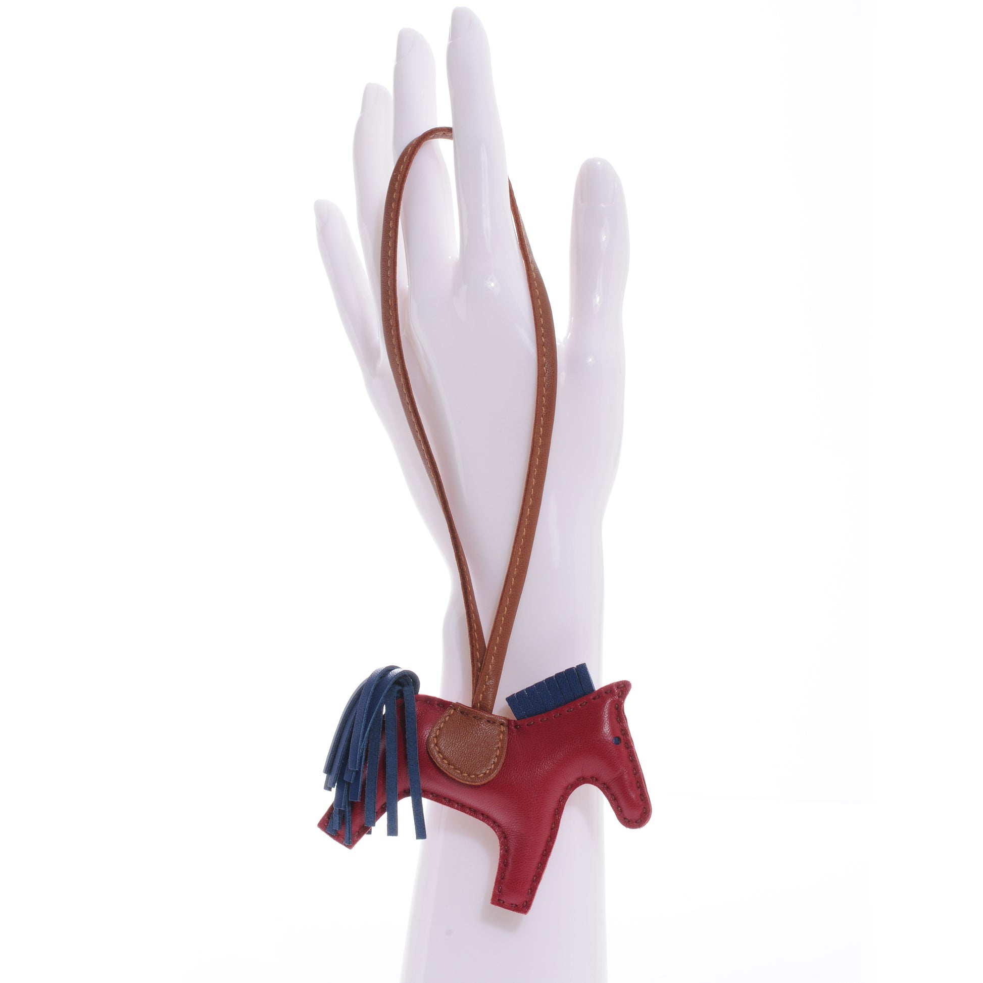 Hermes Milo Lambskin Grigri Rodeo Horse Bag Charm PM Rubis Bleu De Malte Fauve 2 of 3