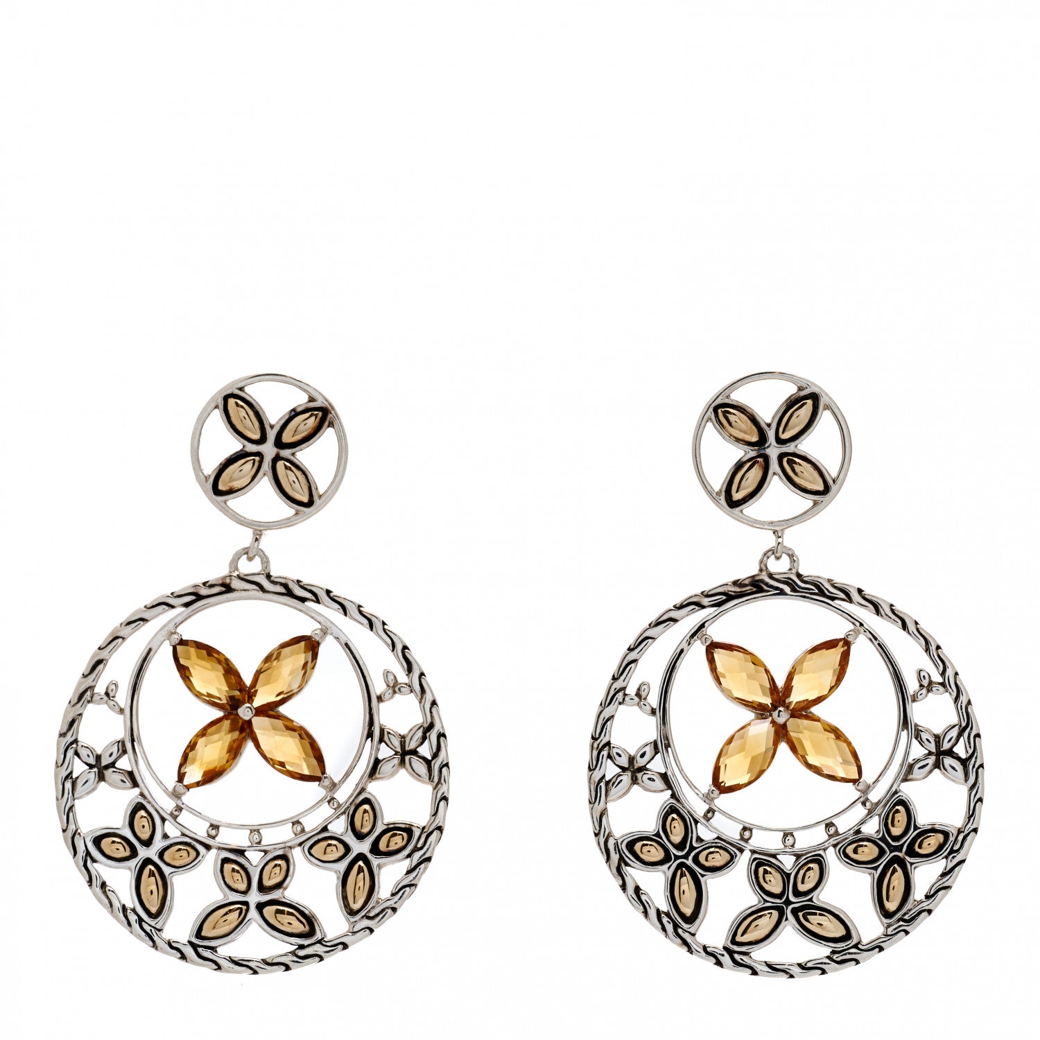 John Hardy Sterling Silver 18K Yellow Gold Citrine Batu Kawung Drop Earrings 1 of 4