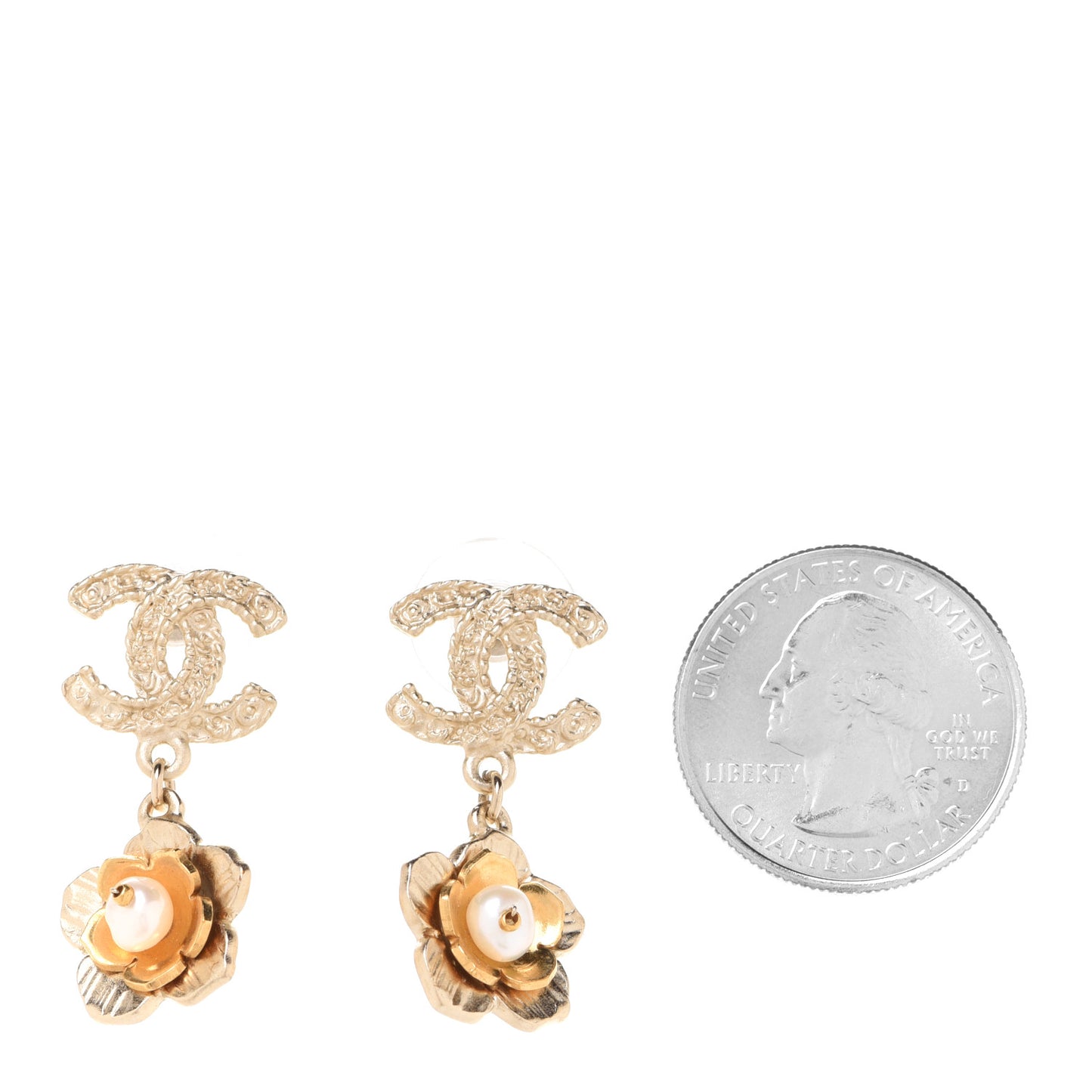Pearl CC Flower Drop Earrings Gold