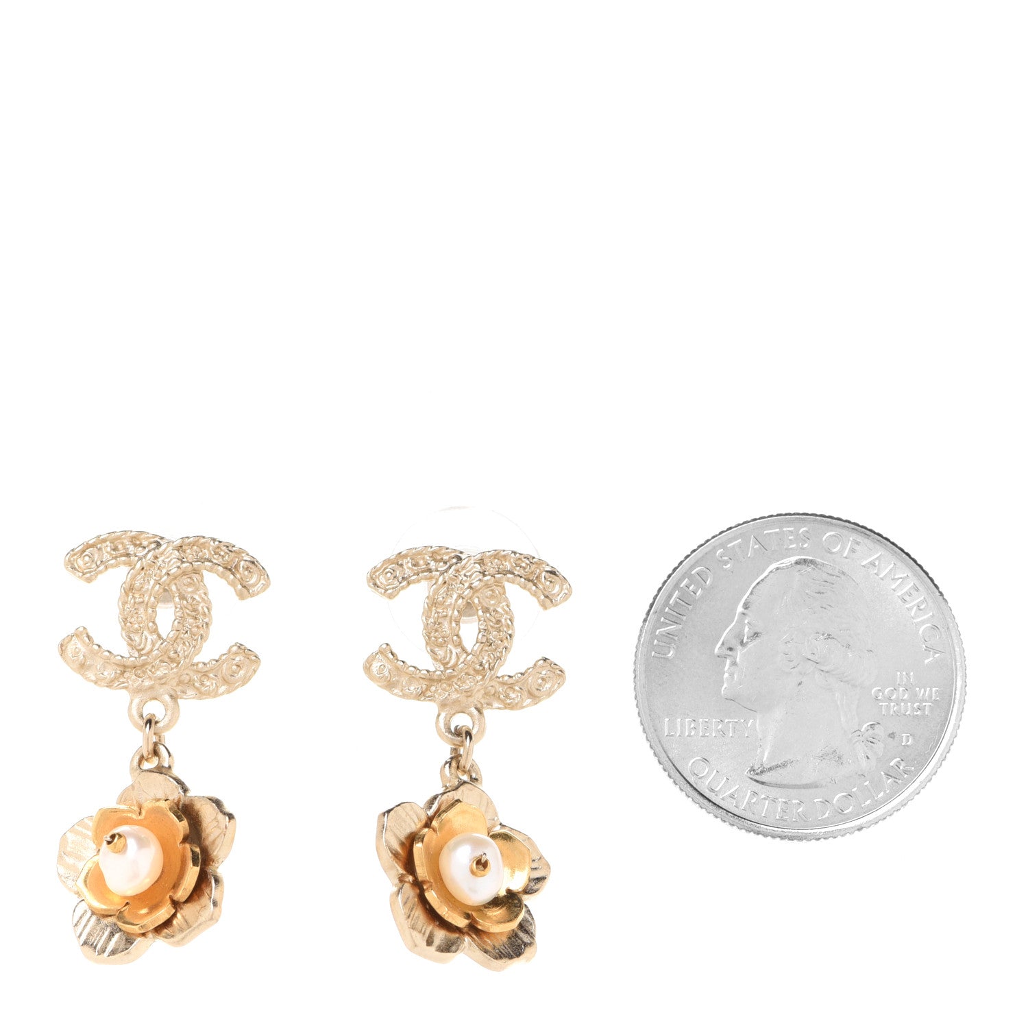 Chanel Pearl CC Flower Drop Earrings Gold 2 of 5