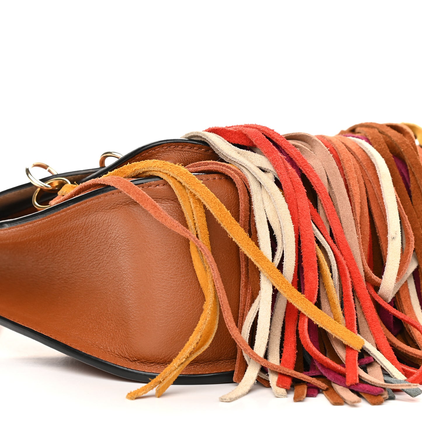 Calfskin Small Hudson Fringe Shoulder Bag Caramel