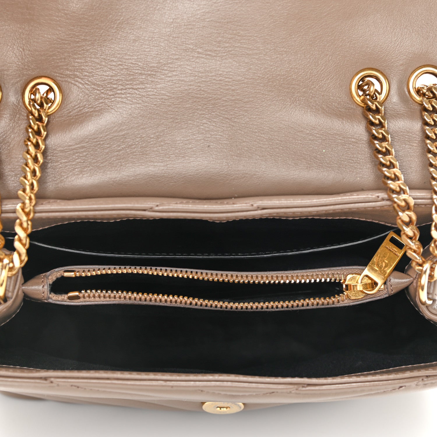 Saint Laurent Calfskin Y Quilted Monogram Small Loulou Chain Satchel Taupe 10 of 25