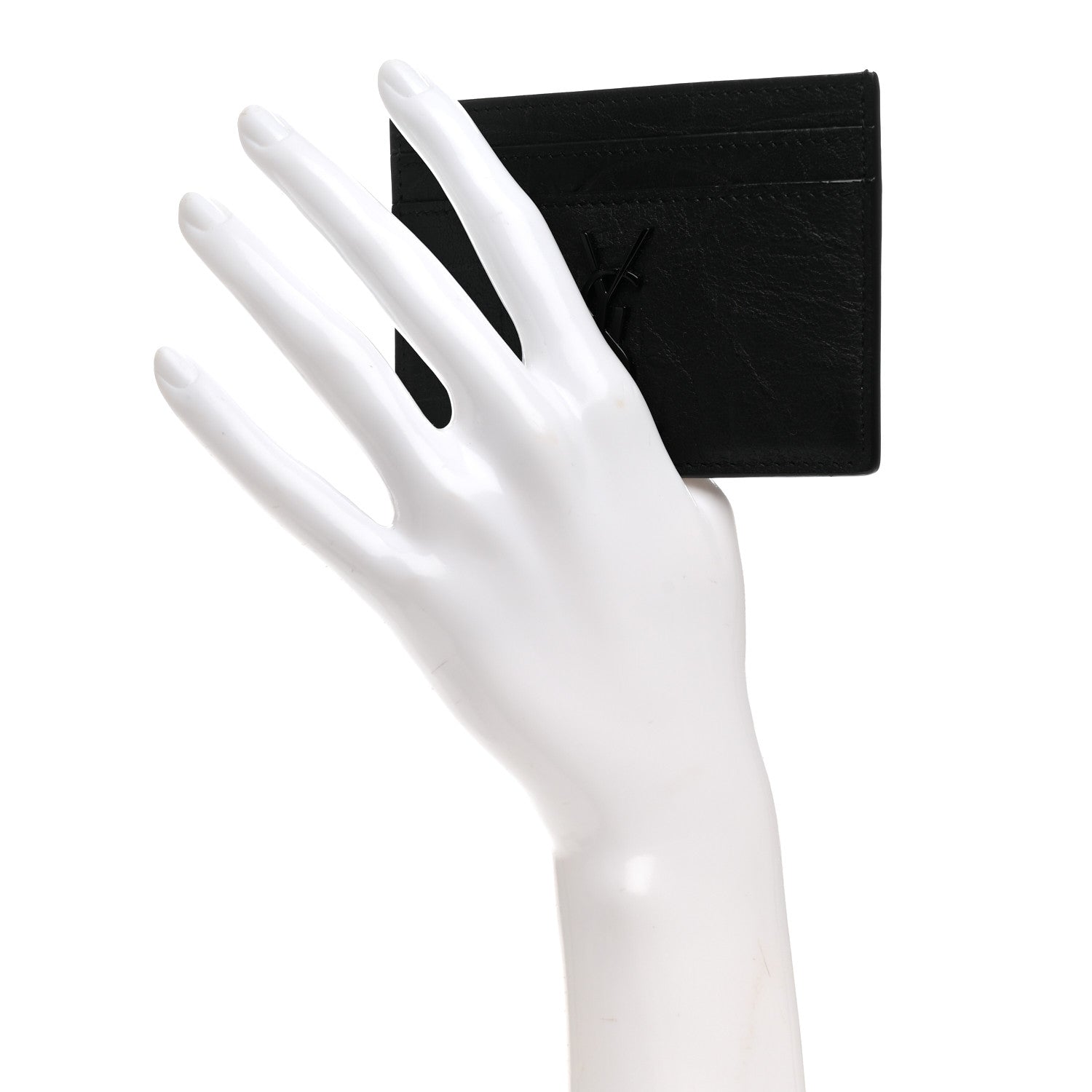 Saint Laurent Calfskin Crocodile Embossed Monogram Credit Card Case Black 2 of 8