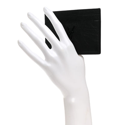 Saint Laurent Calfskin Crocodile Embossed Monogram Credit Card Case Black 2 of 8