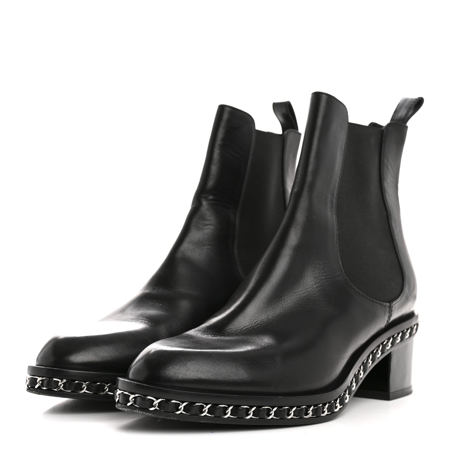 Calfskin Chain Around Chelsea Boots 39.5 Black