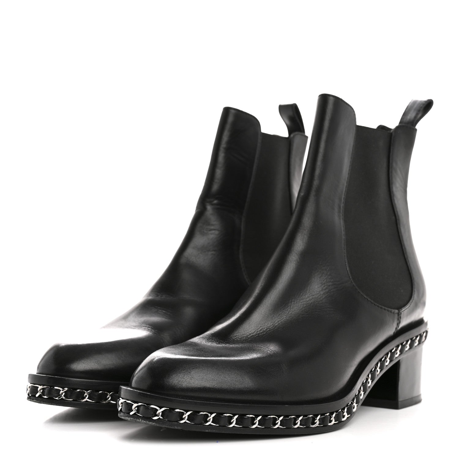 Chanel Calfskin Chain Around Chelsea Boots 39.5 Black 4 of 9