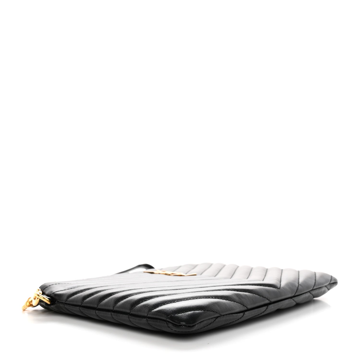 Saint Laurent Calfskin Matelasse Chevron Monogram A5 Wristlet Black 4 of 8