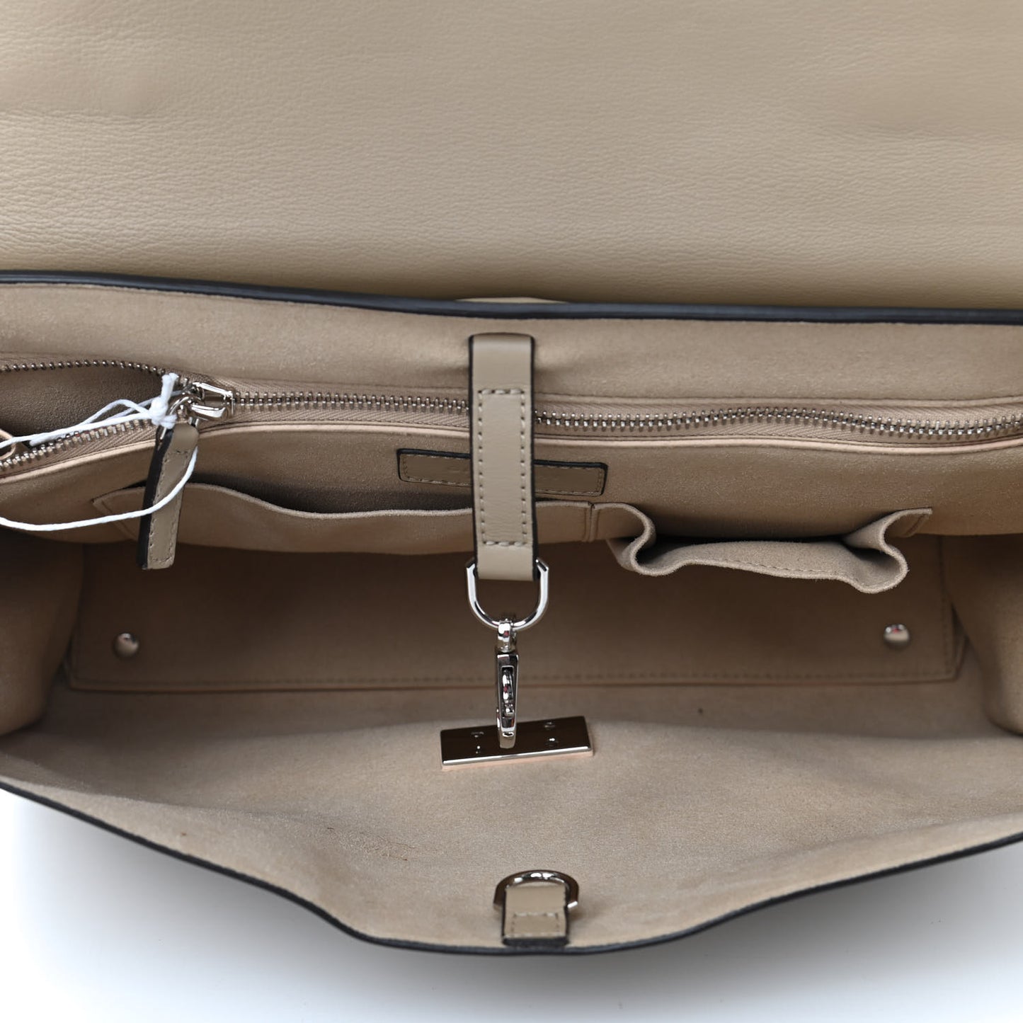 Suede Calfskin Lambskin Medium Shark Lock Satchel Taupe