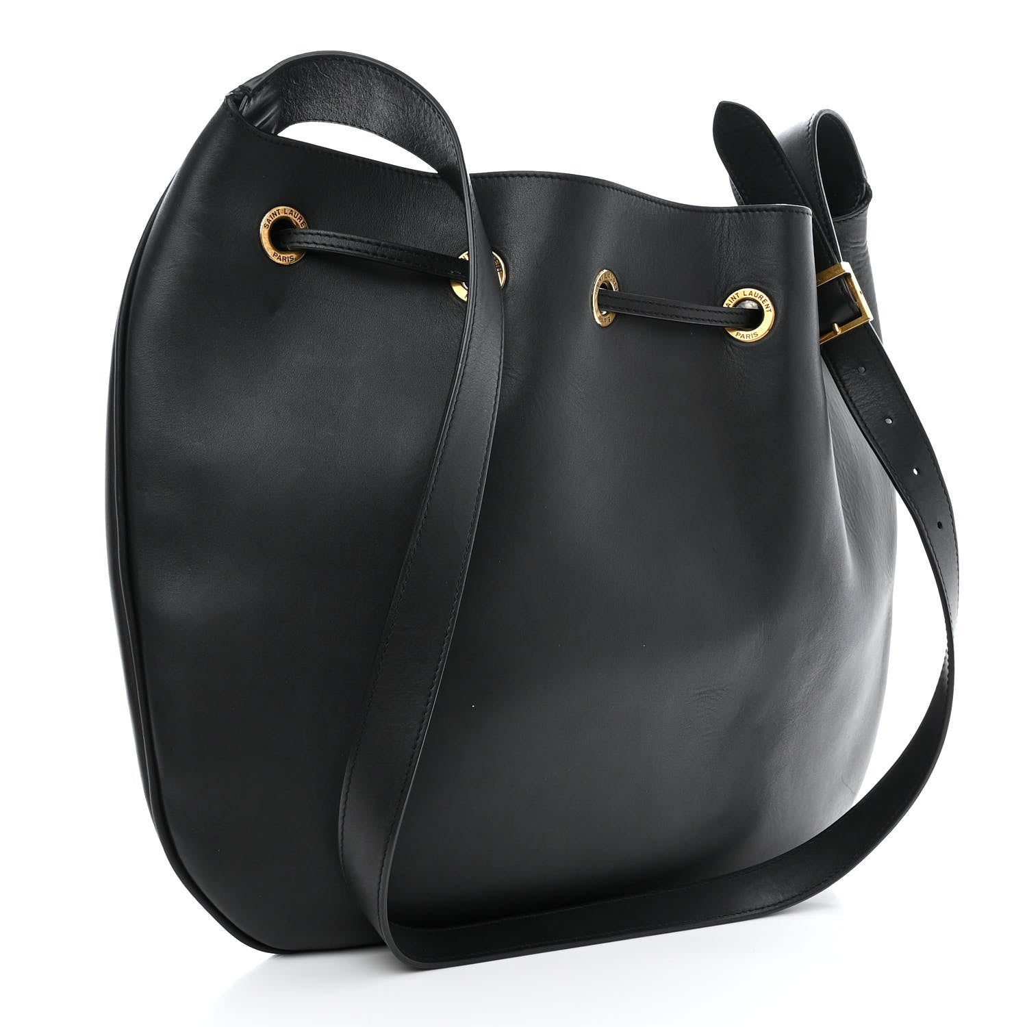 Saint Laurent Smooth Calfskin Paris VII Large Flat Hobo Black 4 of 19
