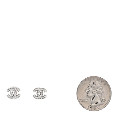 Chanel Crystal Mini Timeless CC Earrings Silver 2 of 5