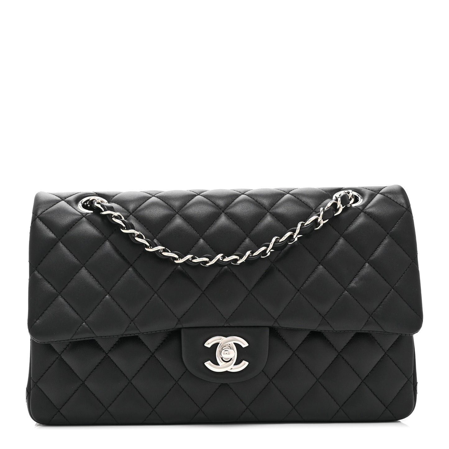 Lambskin Quilted Medium Double Flap Black