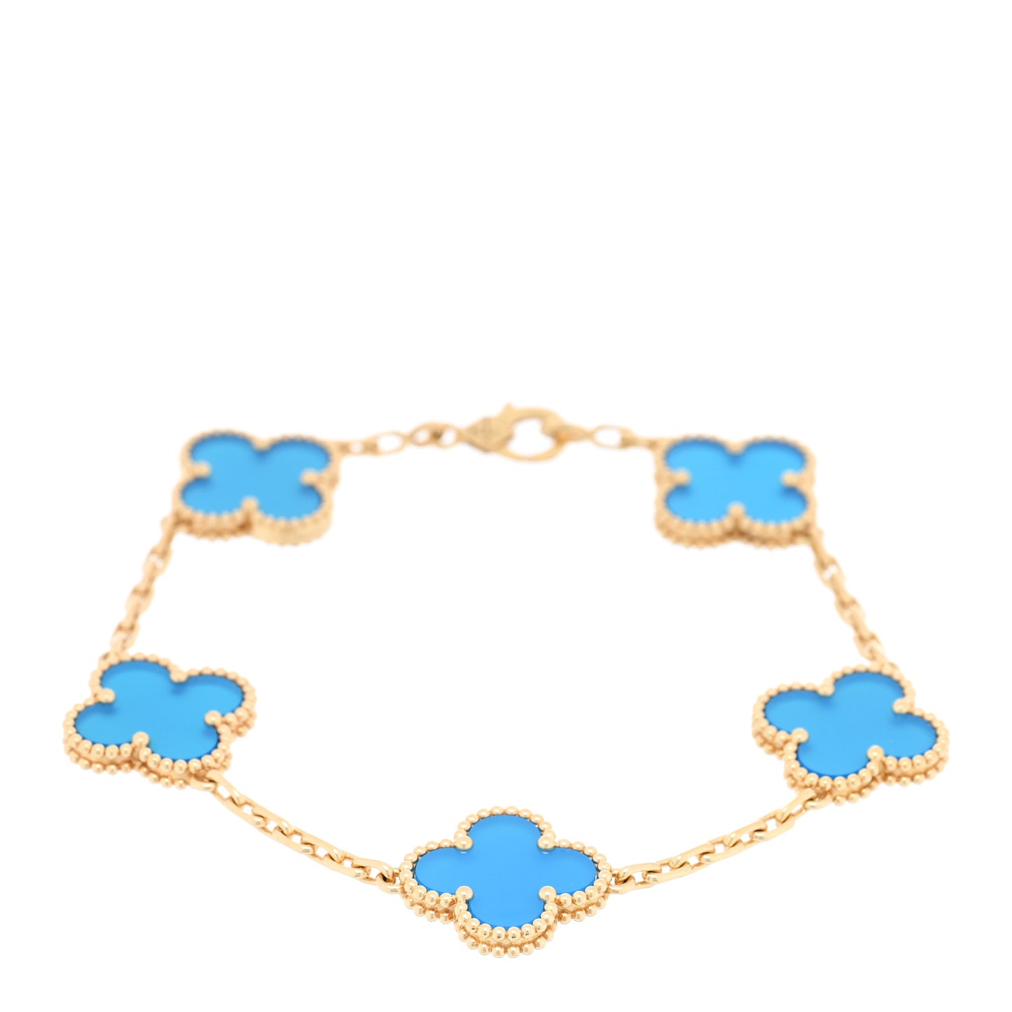 18K Yellow Gold Blue Agate 5 Motifs Vintage Alhambra Bracelet