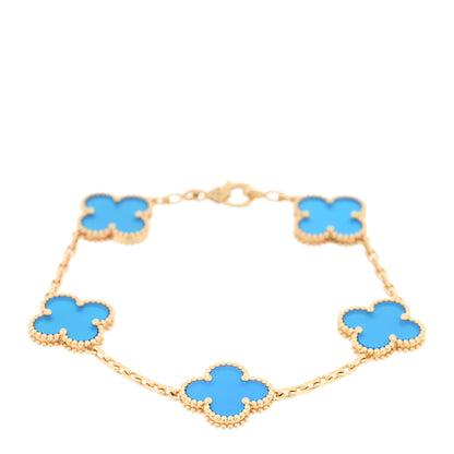Van Cleef & Arpels 18K Yellow Gold Blue Agate 5 Motifs Vintage Alhambra Bracelet 1 of 4
