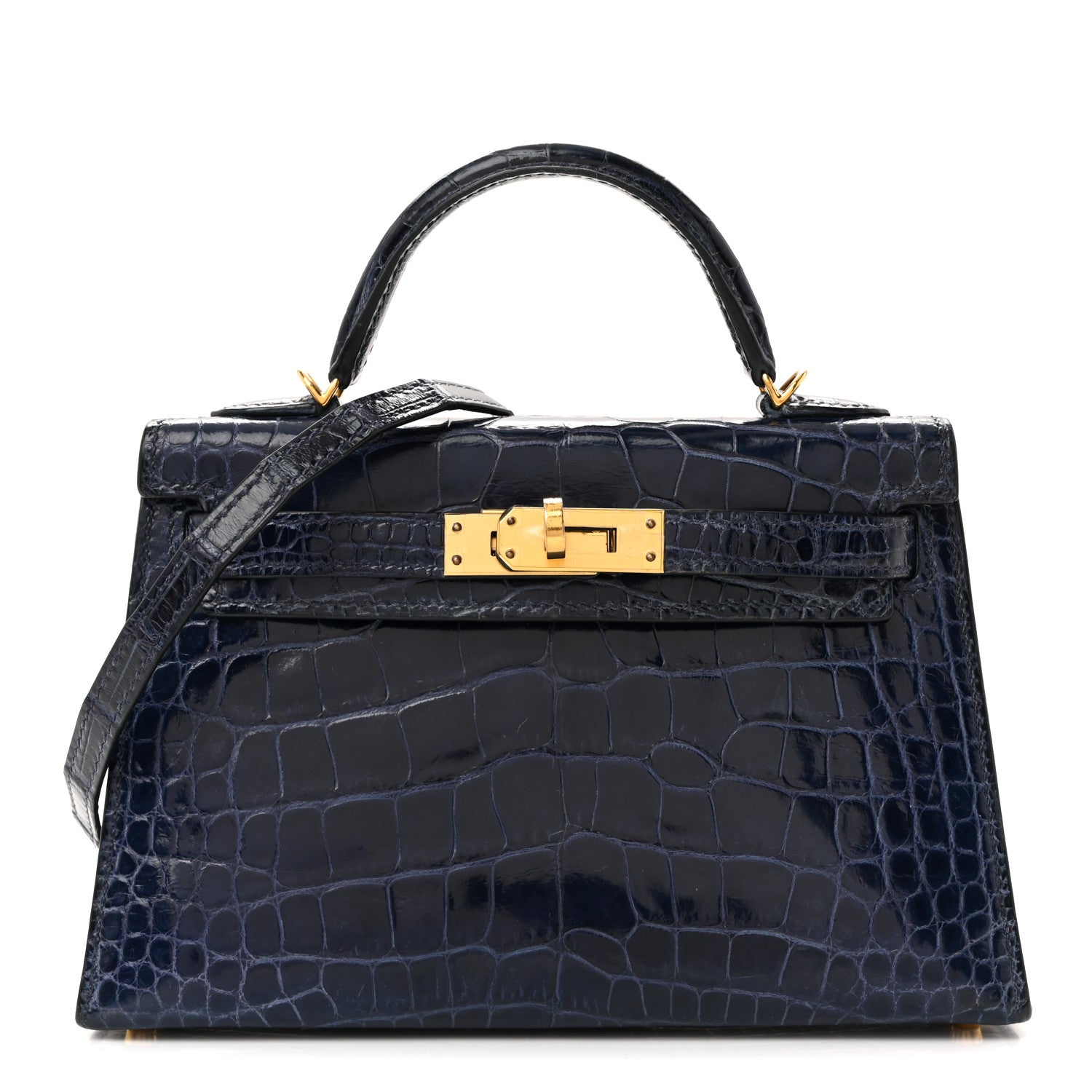 Hermes Shiny Alligator Mini Kelly Sellier 20 Bleu Saphir 1 of 14