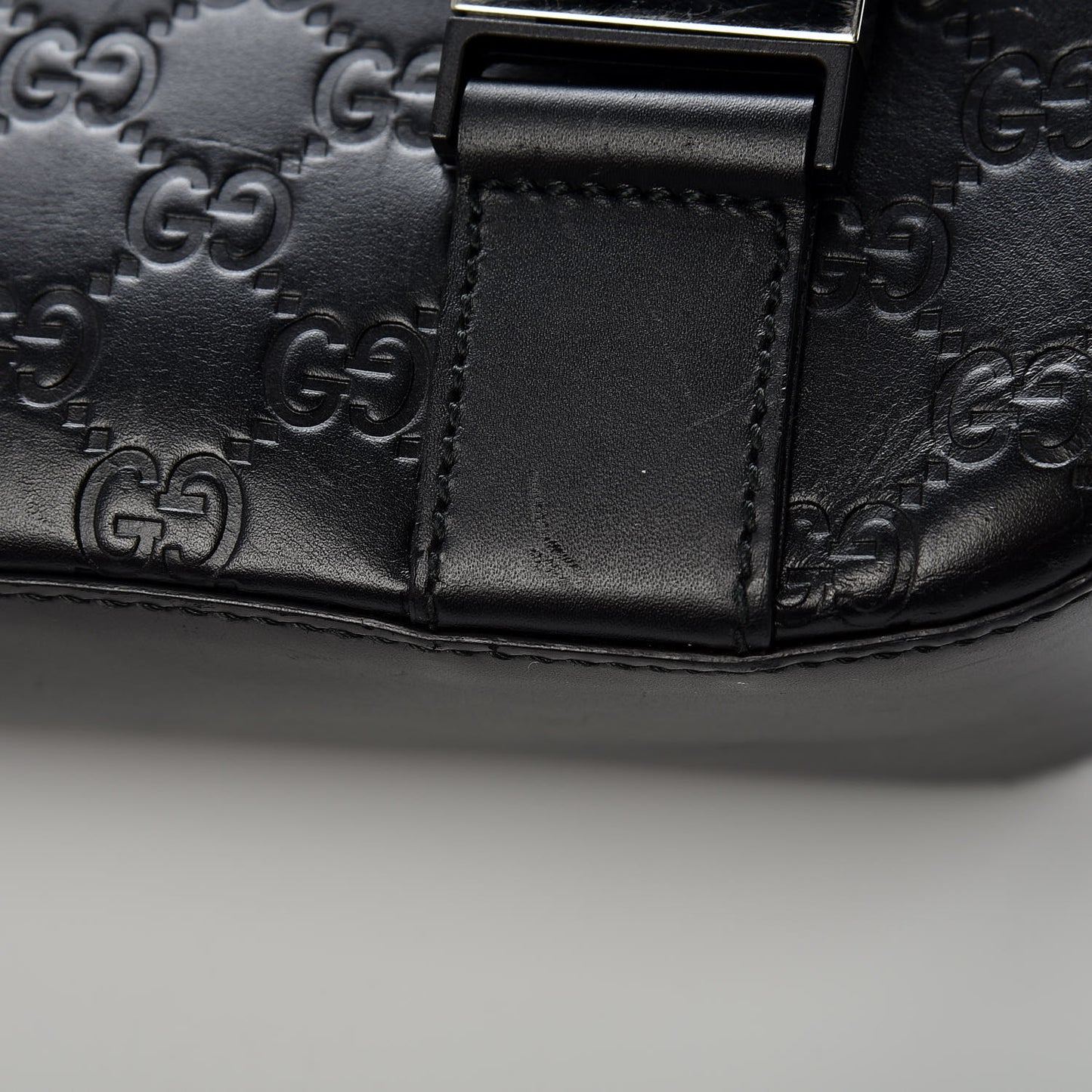 Guccissima Signature Medium Double Buckle Flap Messenger Bag Black