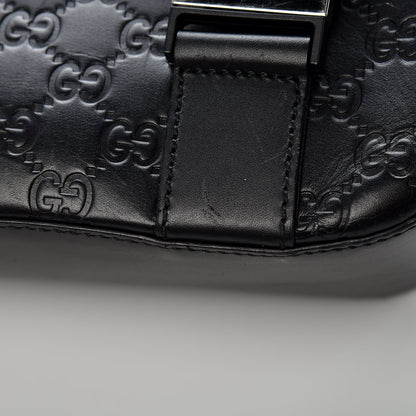 Gucci Guccissima Signature Medium Double Buckle Flap Messenger Bag Black 11 of 26