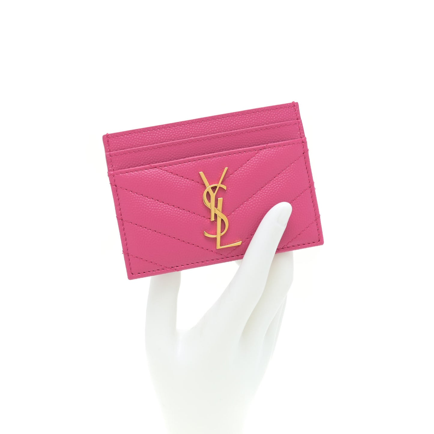 Grain De Poudre Matelasse Chevron Monogram Credit Card Case Fuxia