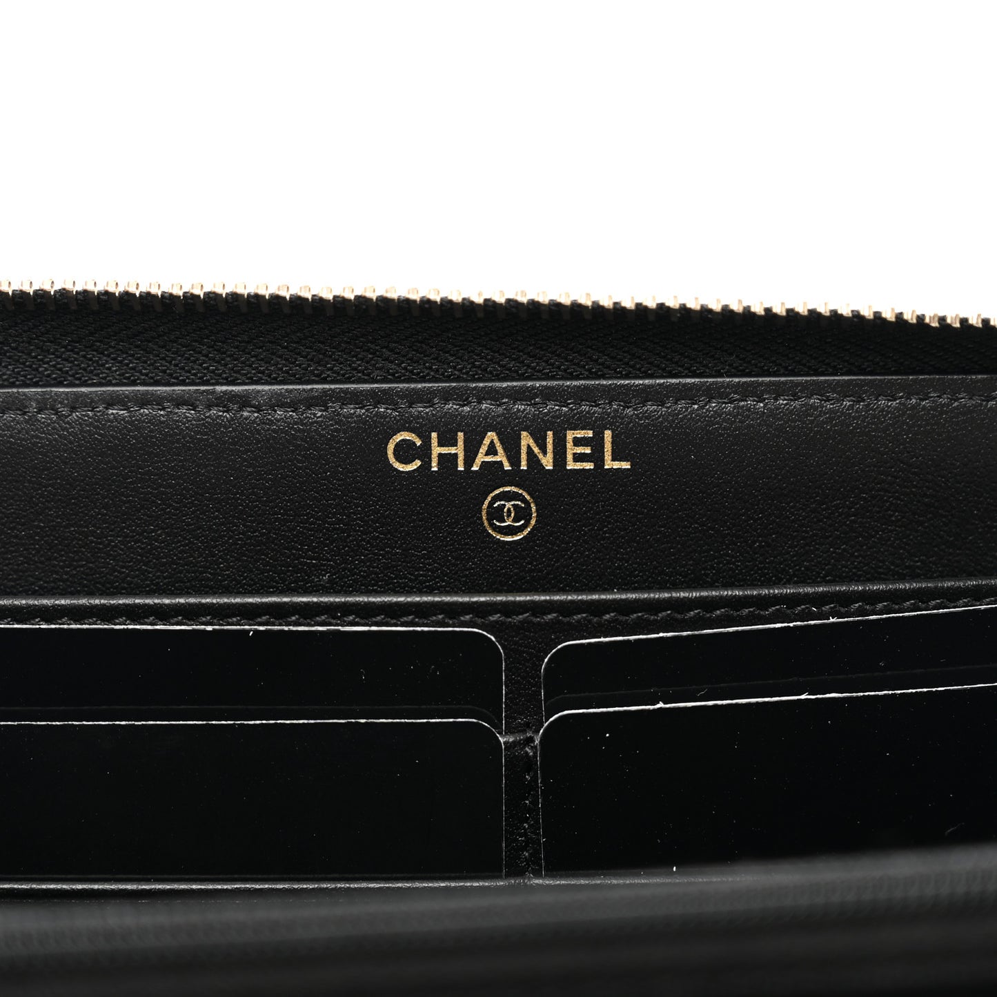 Caviar Quilted Crystal Enamel Large Gusset Zip Around Wallet Black