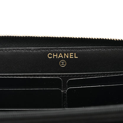 Chanel Caviar Quilted Crystal Enamel Large Gusset Zip Around Wallet Black 6 of 9