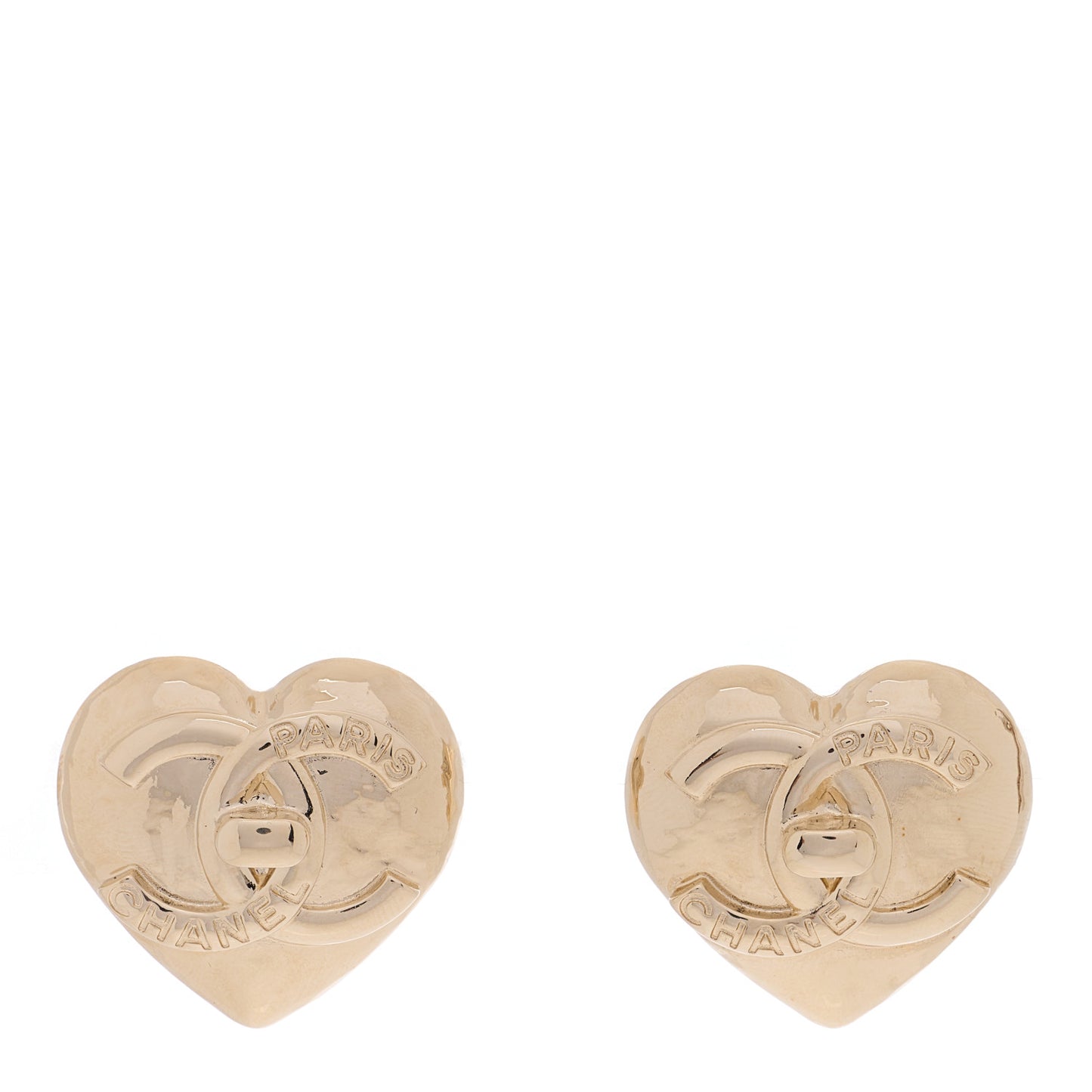Metal CC Heart Turnlock Earrings Gold