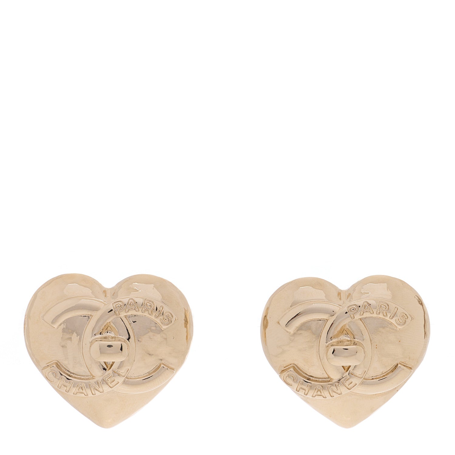 Chanel Metal CC Heart Turnlock Earrings Gold 1 of 4