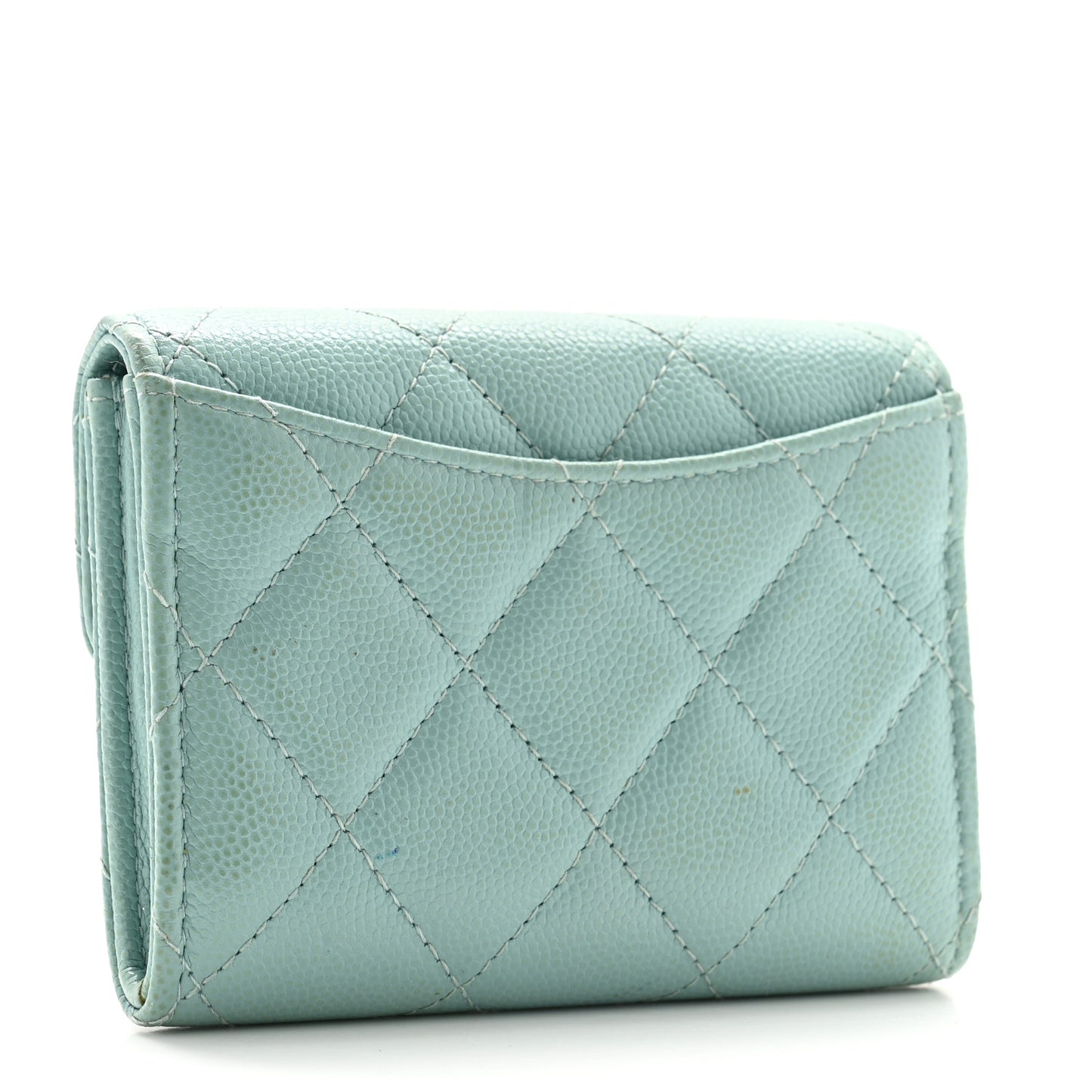 Caviar Quilted Flap Card Holder Wallet Light Blue