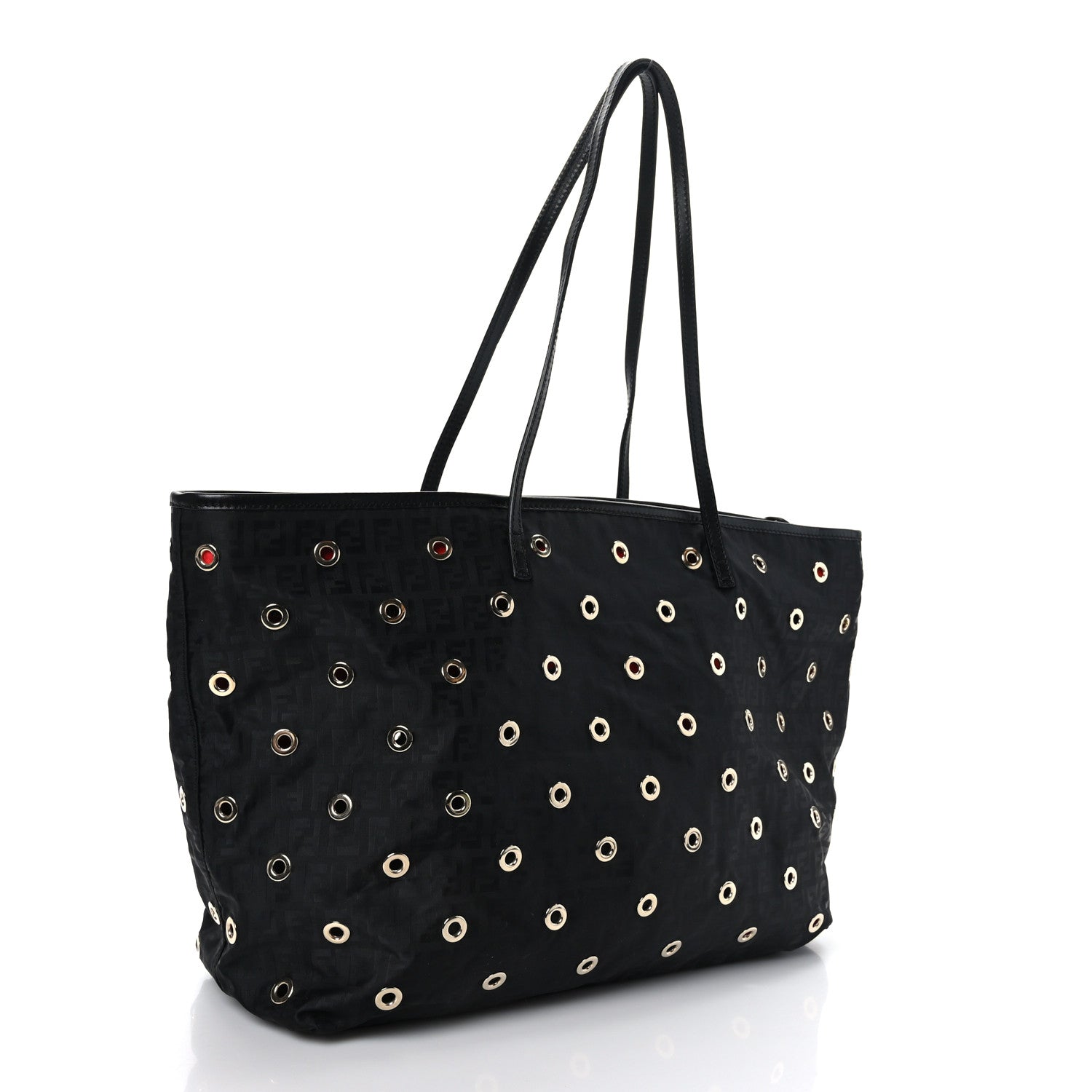 Fendi Nylon Zucca Grommet Medium Roll Tote Black 4 of 10