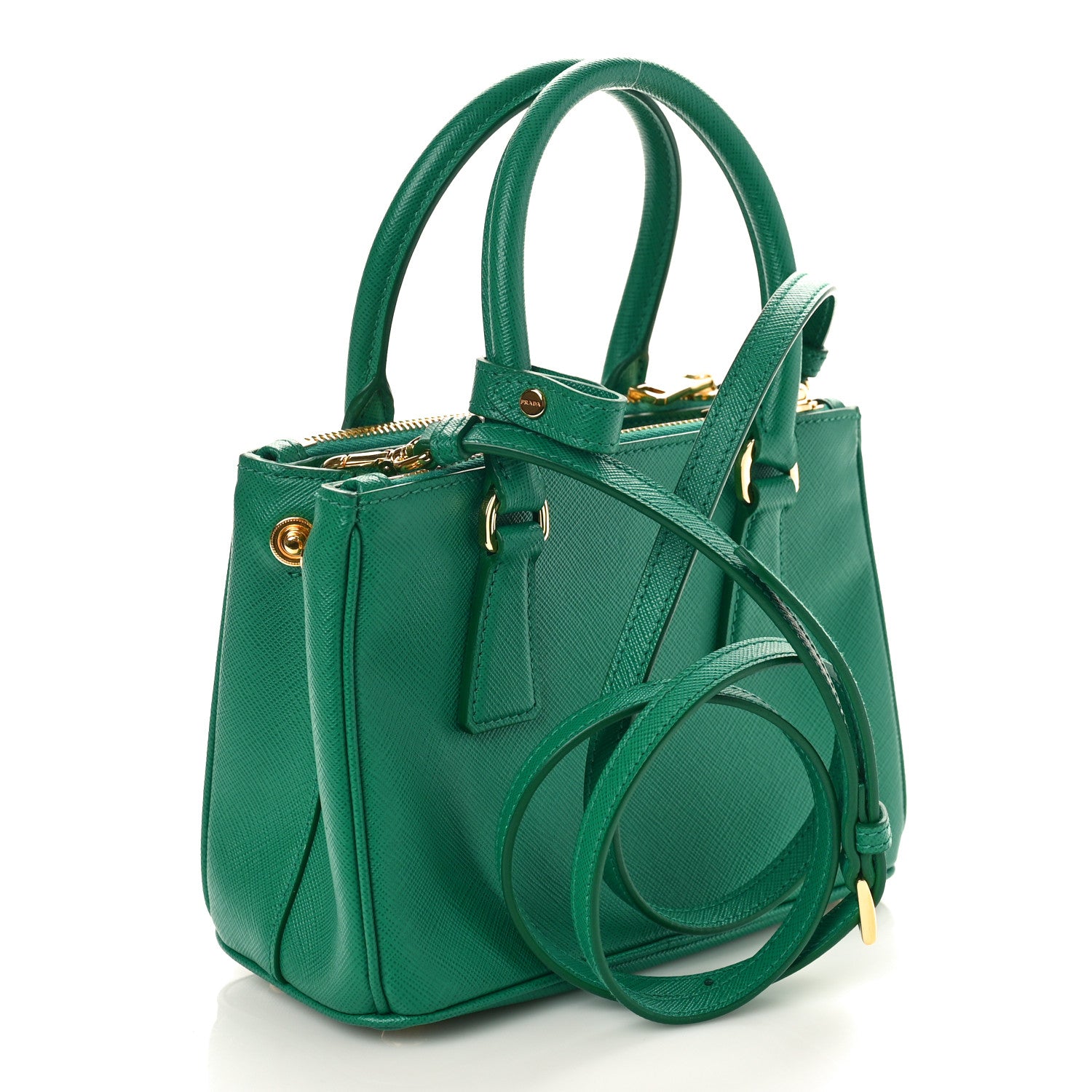 Prada Saffiano Lux Mini Galleria Double Zip Tote Biliardo 2 of 9