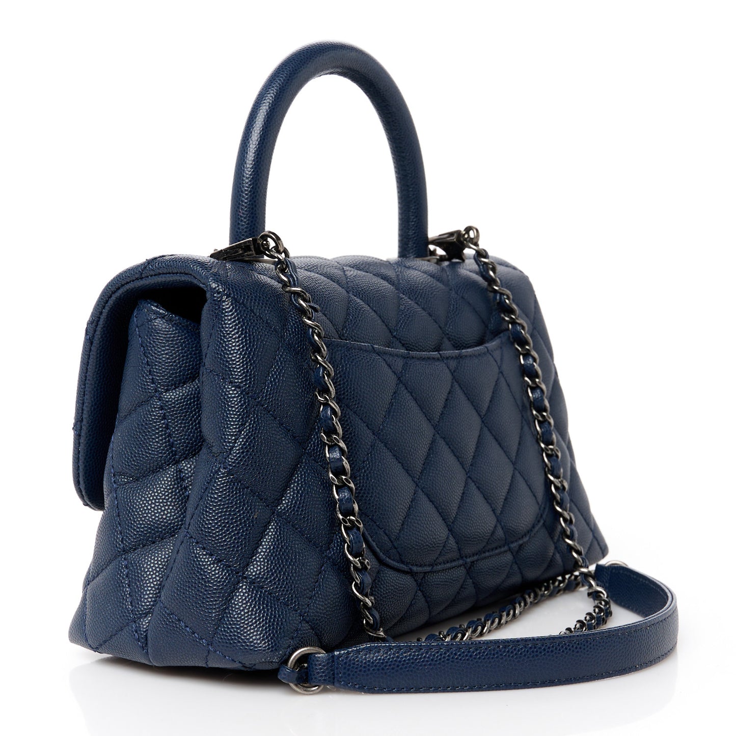 Caviar Quilted Mini Coco Handle Flap Navy Blue Blue