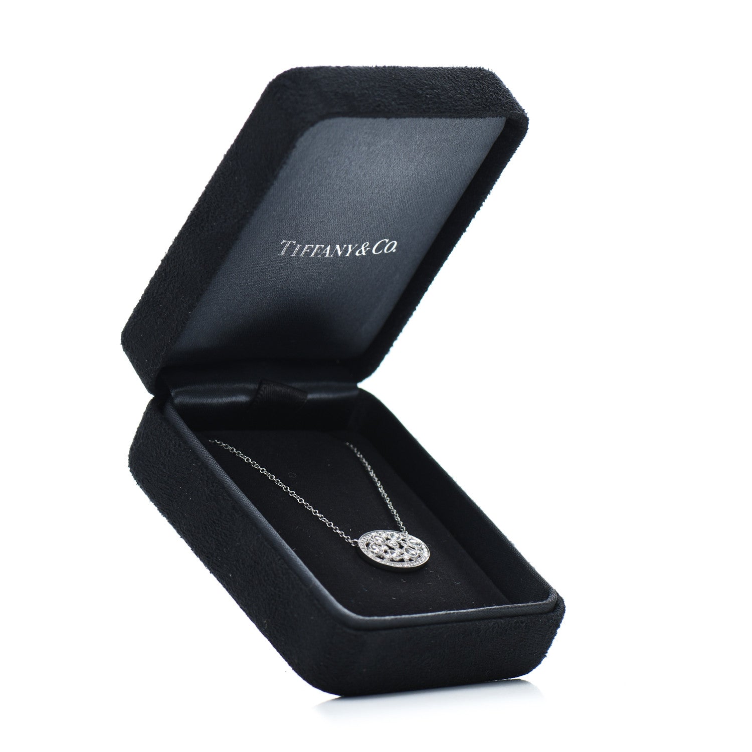 Tiffany Platinum Diamond Cobblestone Oval Pendant Necklace 5 of 5