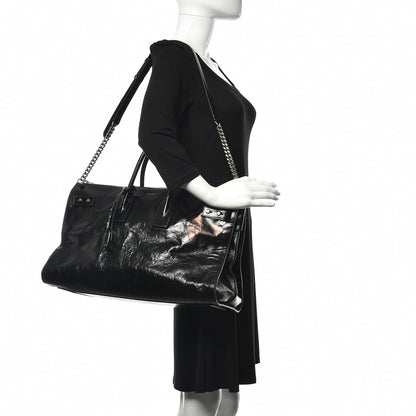 Saint Laurent Cracked Shiny Calfskin Souple 36H Sac De Jour Duffle Black 2 of 10