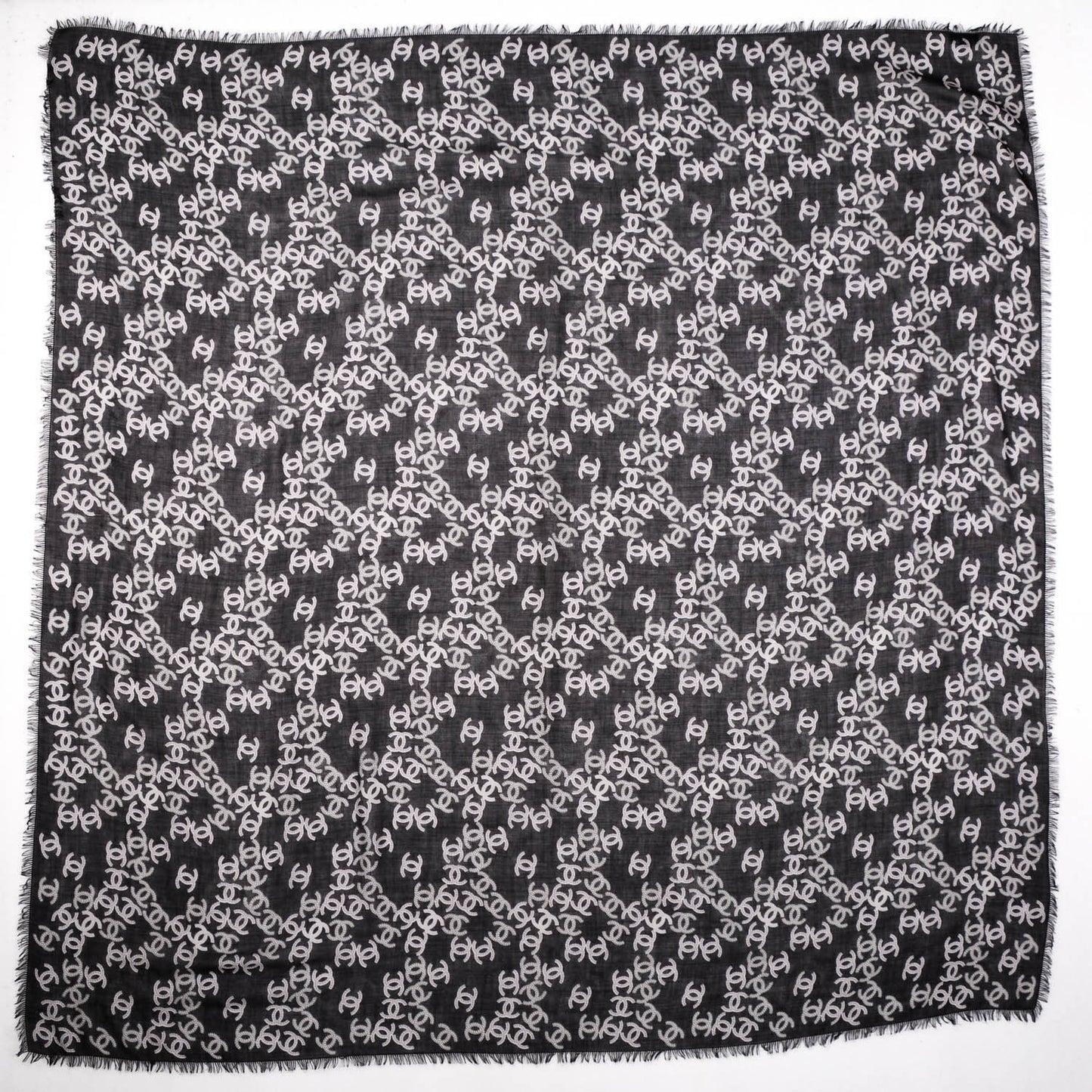 Cashmere Silk CC Logo Scarf Black White