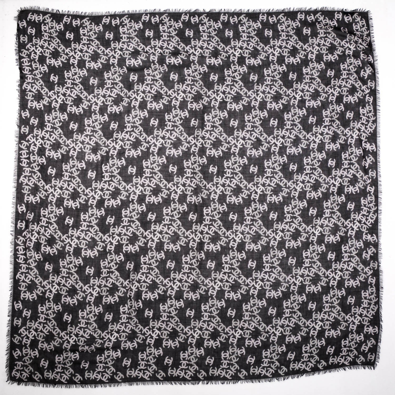 Chanel Cashmere Silk CC Logo Scarf Black White 3 of 5