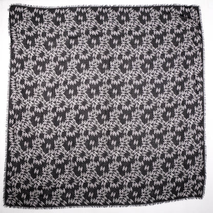 Chanel Cashmere Silk CC Logo Scarf Black White 3 of 5