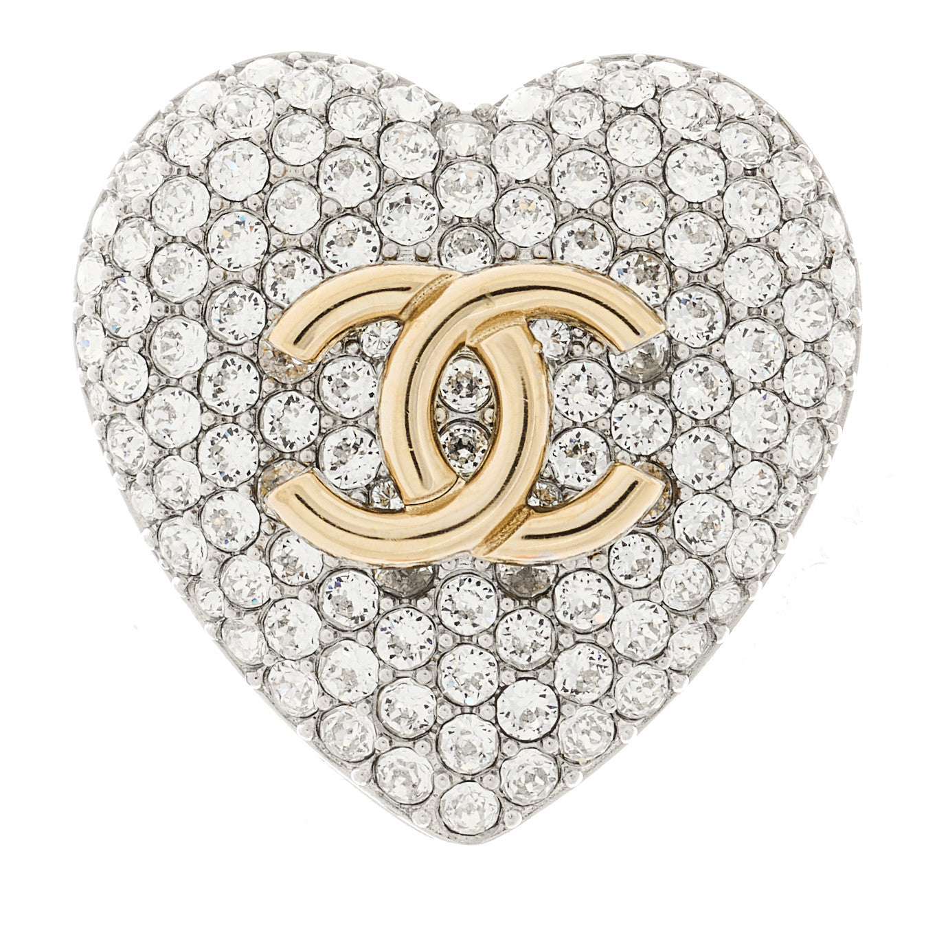 Crystal CC Heart Brooch Silver Gold