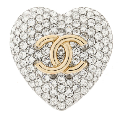 Chanel Crystal CC Heart Brooch Silver Gold 1 of 4