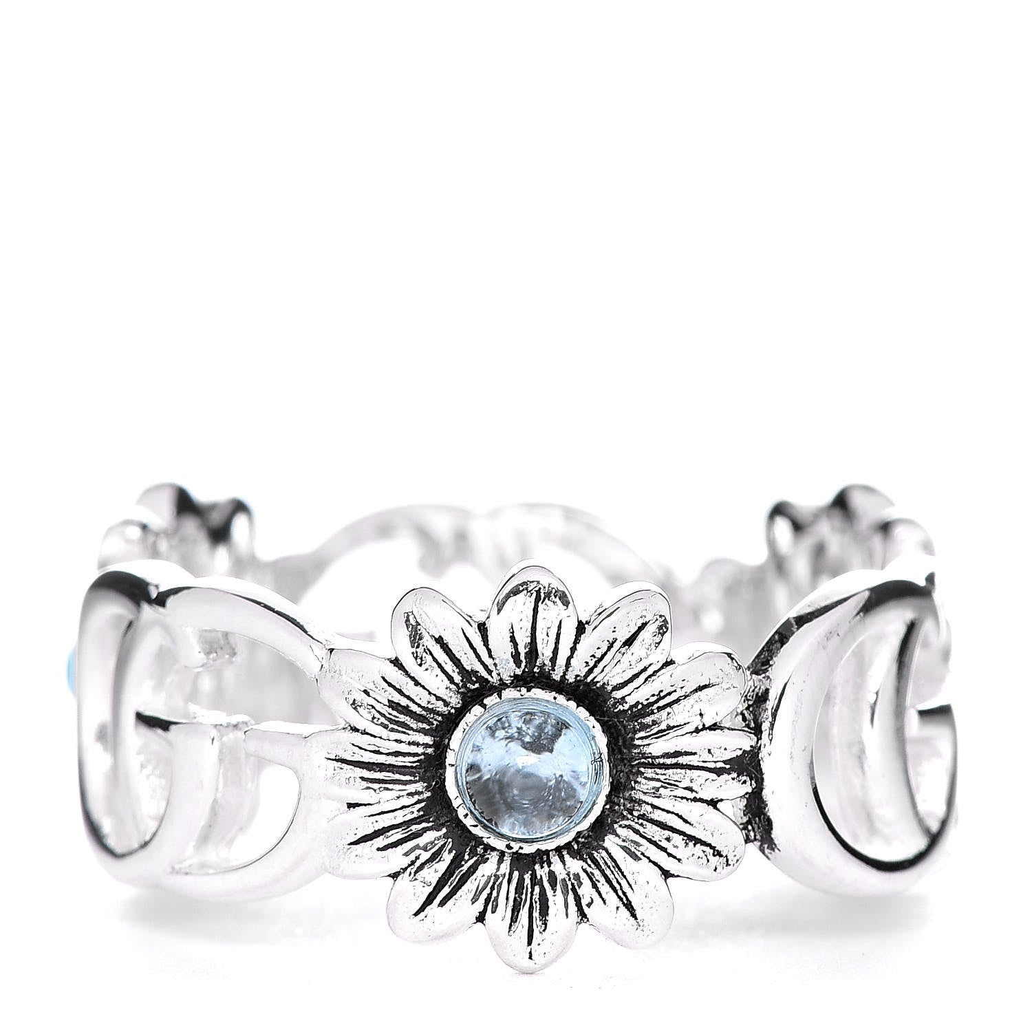 Gucci Sterling Silver Blue Topaz Mother of Pearl Turquoise Resin Double G Flower Ring 57 8 3 of 7