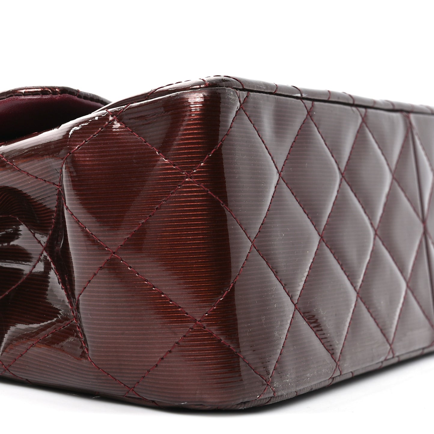 Striated Patent Quilted Jumbo Double Flap Burgundy