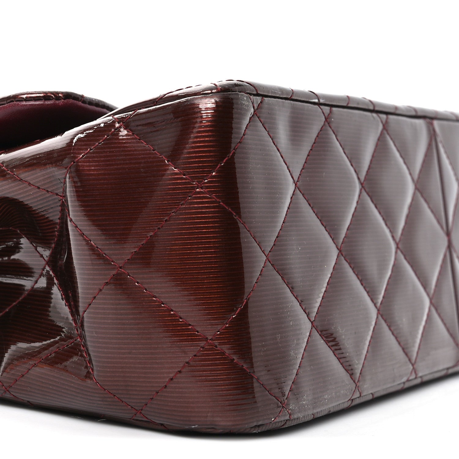 Chanel Striated Patent Quilted Jumbo Double Flap Burgundy 9 of 11