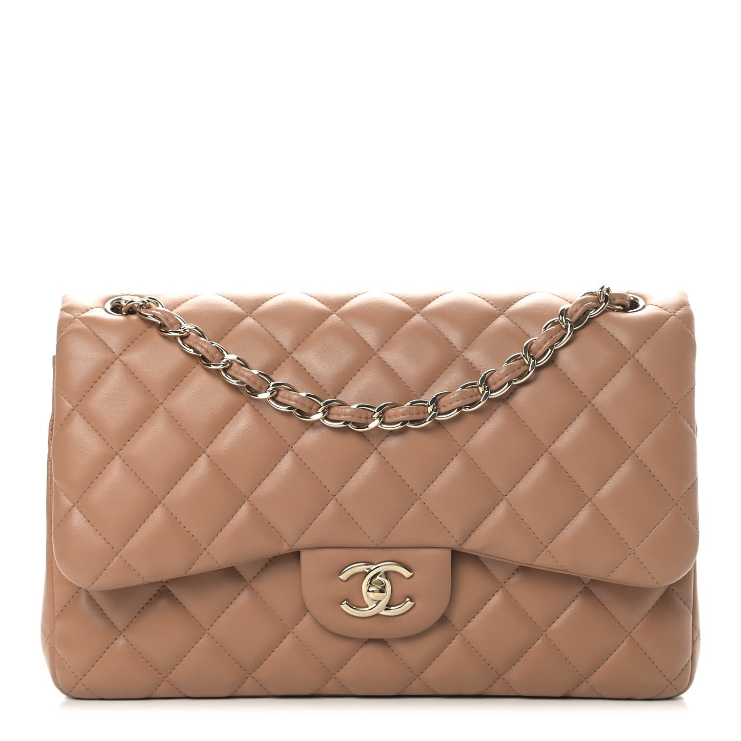 Lambskin Quilted Jumbo Double Flap Brown