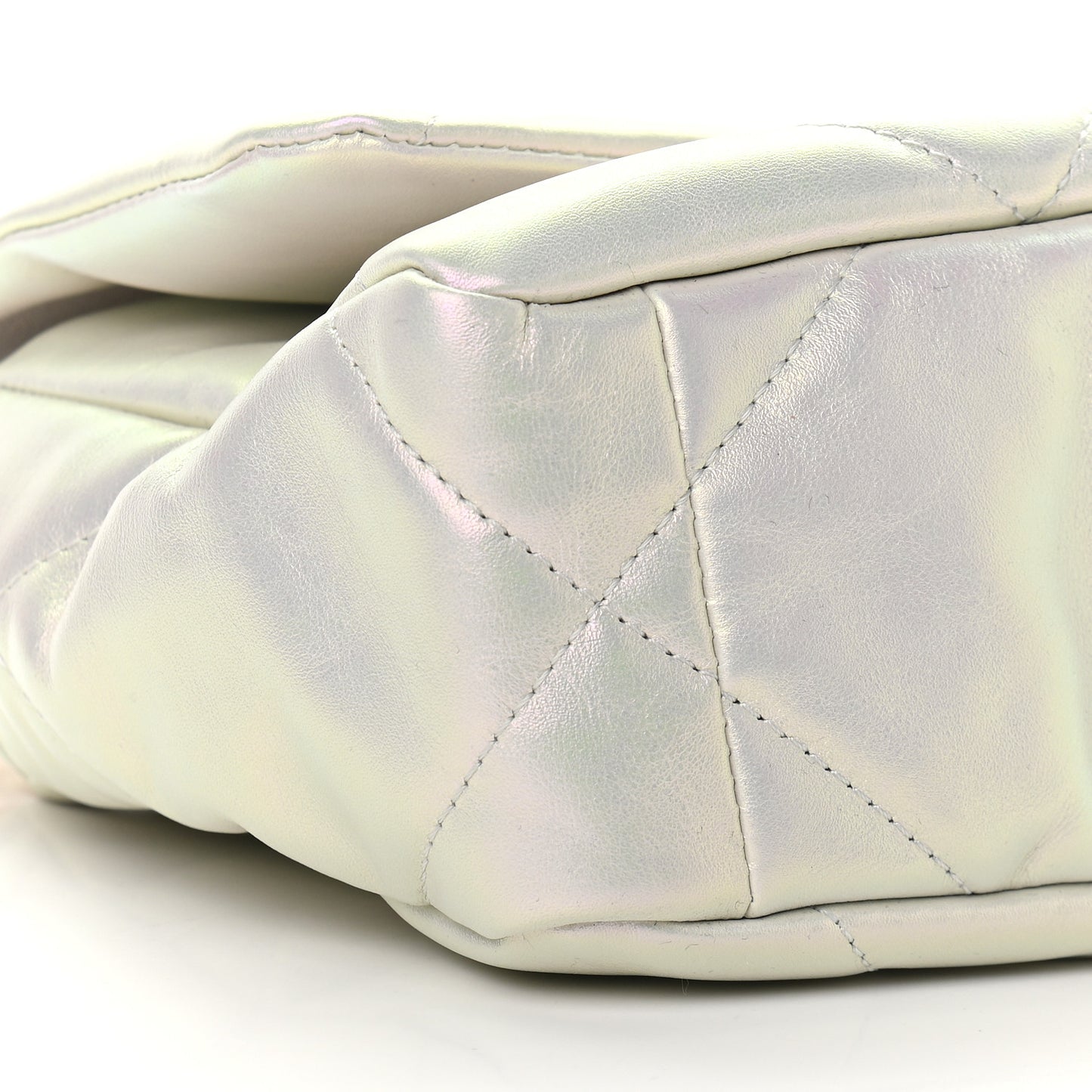 Iridescent Calfskin Quilted Medium Chanel 19 Flap White