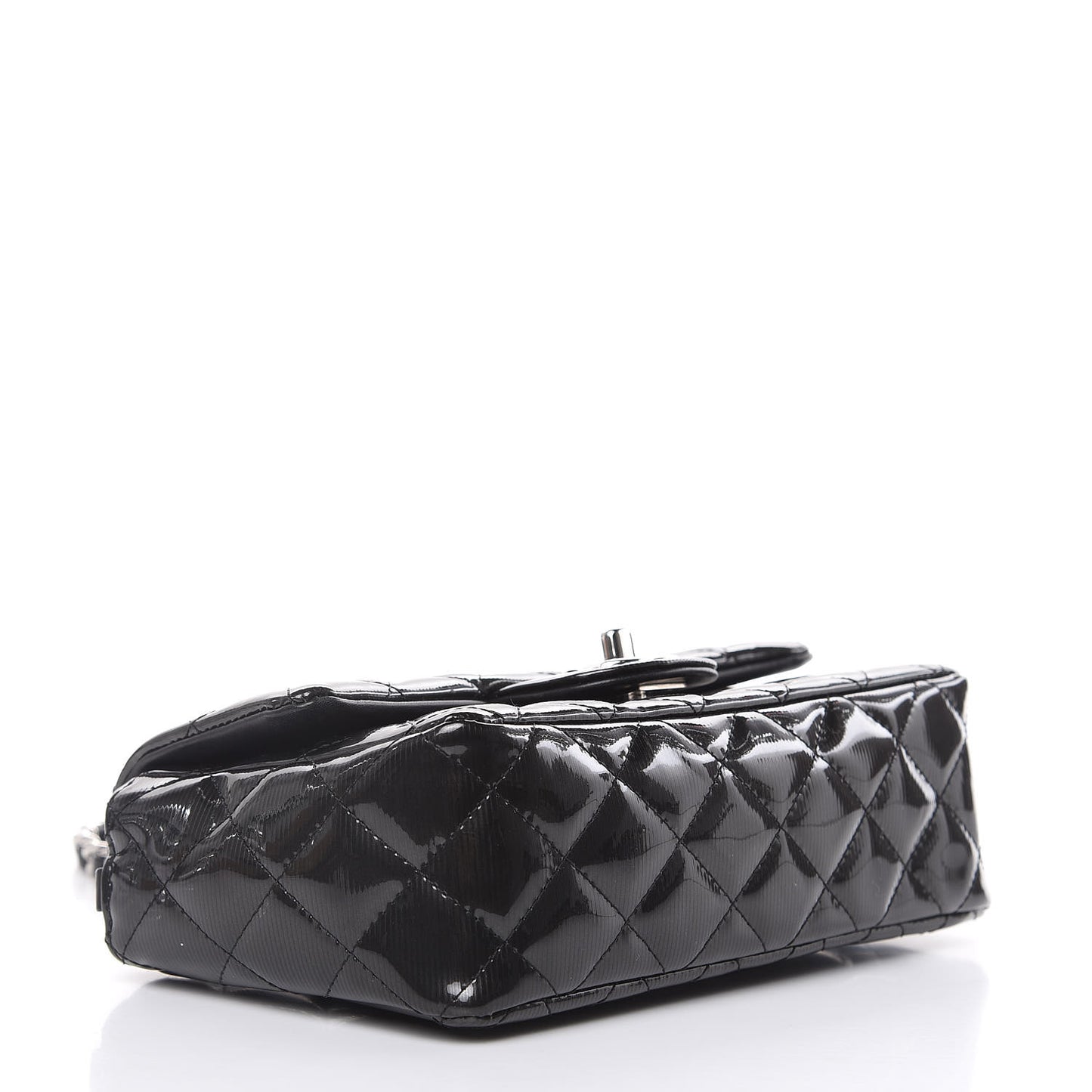 Striated Patent Quilted Mini Rectangular Flap Black
